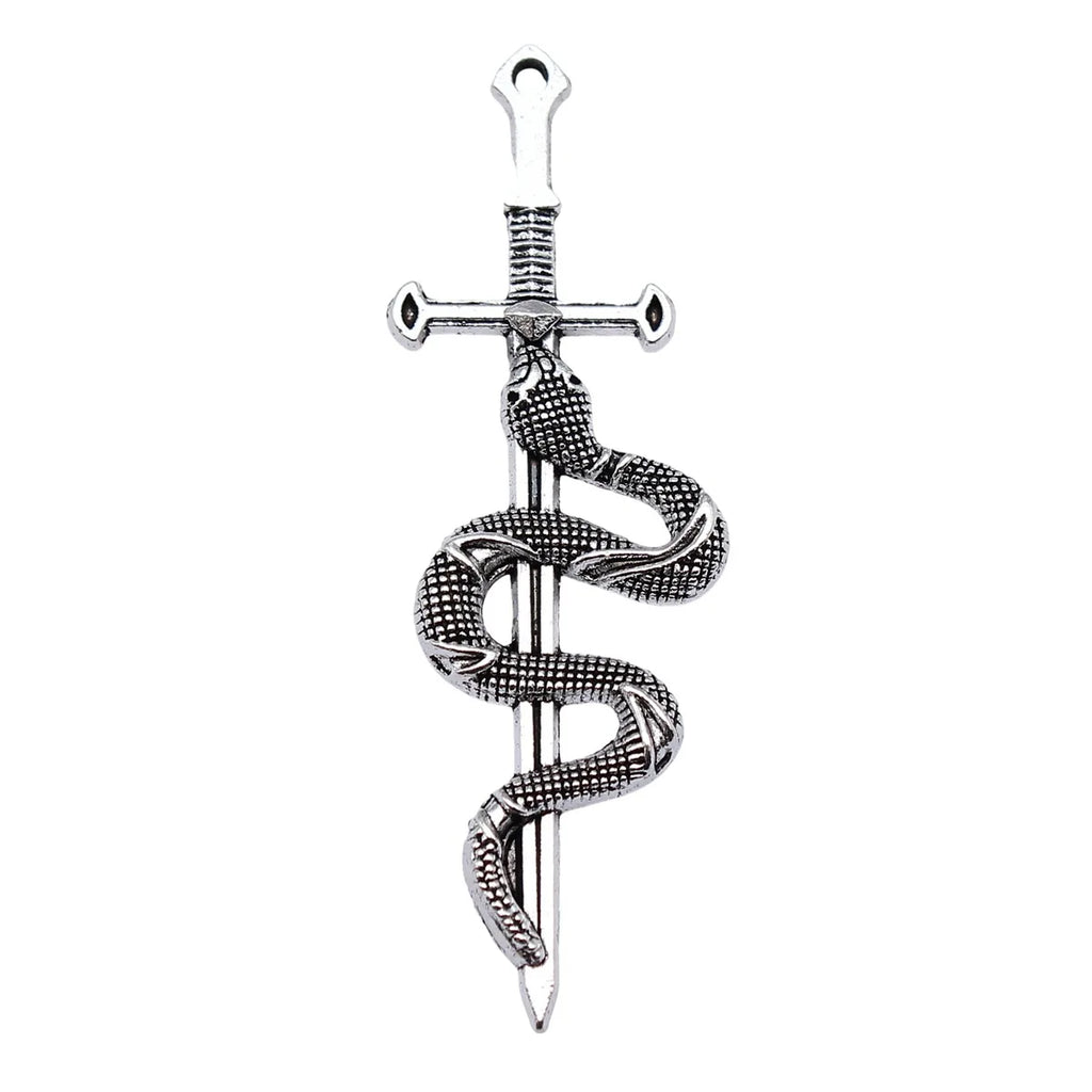 54x17mm 3.4g Antique Silver Zinc Alloy Snake Sword Charm Pendant for DIY Cosplay Jewelry Making