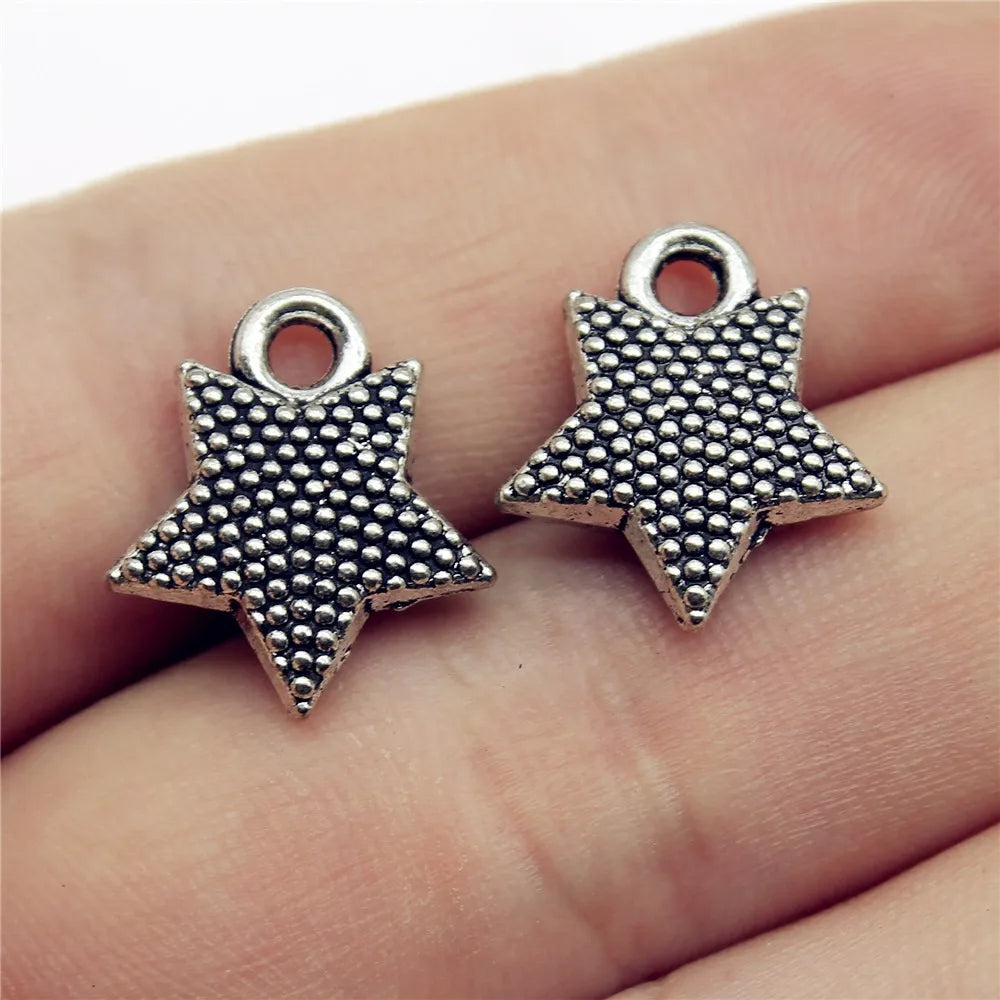 17x15mm 2.2g Antique Silver Zinc Alloy Five-Point Star Charm Pendant for DIY Jewelry Making