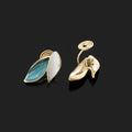 Elegant Blue And White Leaf Enamel Alloy Stud & Clip On No Piercing Spiral Gold Tone Women's Earrings