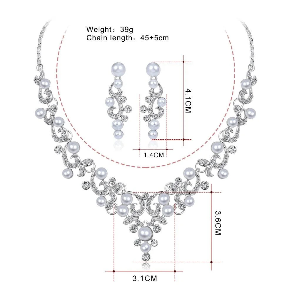 Elegant Bridal Pearl Rhinestone Alloy Necklace Earrings Jewelry Set For Wedding Party Banquet Gift