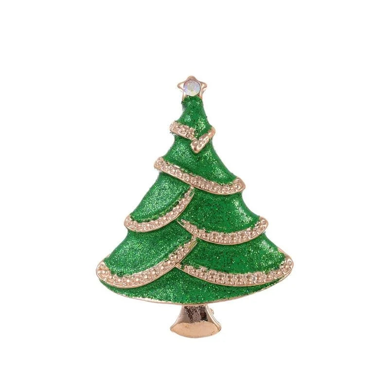 Elegant Green Enamel Christmas Tree Rhinestone Brooch, Festive Alloy Lapel Pin Suit Accessory Gift