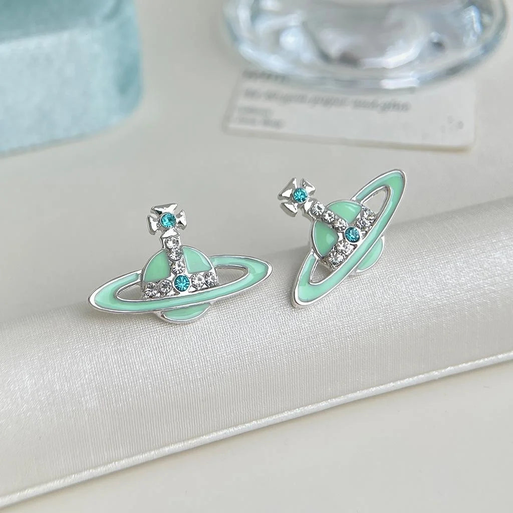 Ocean Blue Glass Crystal Flower Drop Earrings Copper Fresh Sweet Beach Vacation Jewelry