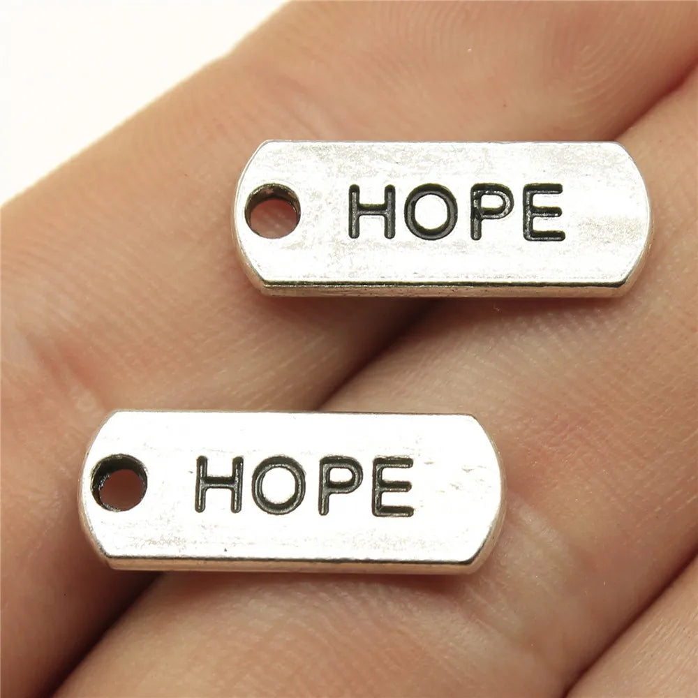 21x8mm 1.8g Antique Silver Zinc Alloy HOPE Tag Letter Charm Pendant for DIY Inspirational Jewelry Making
