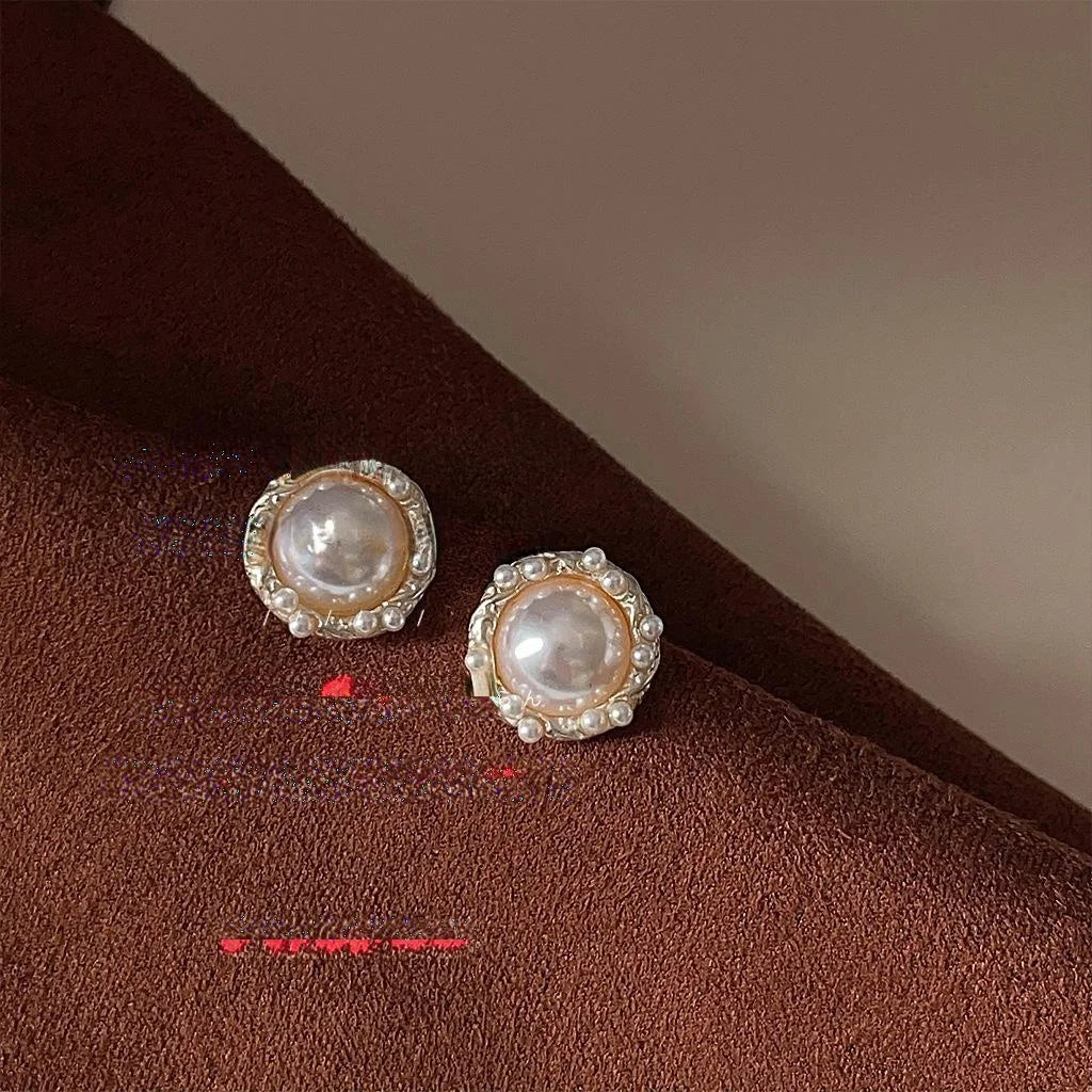 French Vintage 14K Plated Copper Enamel Flower Geometric Stud Earrings With Silver Plated Pins