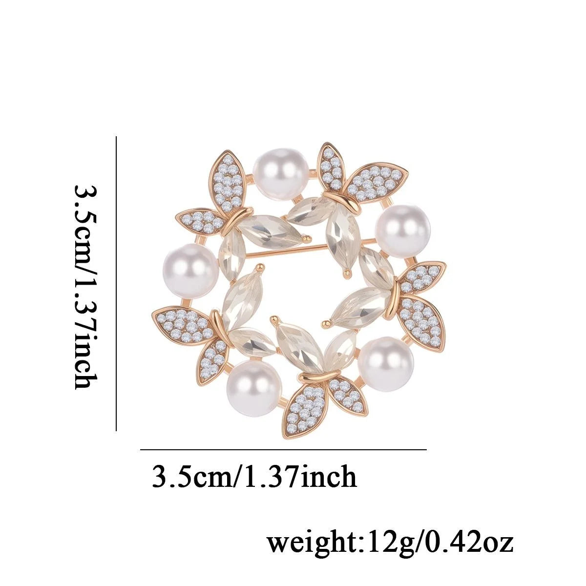 Vintage Butterfly Flower Pearl Wreath Brooch With Rhinestone Zircon Copper Lapel Pin For Women Suit Gift