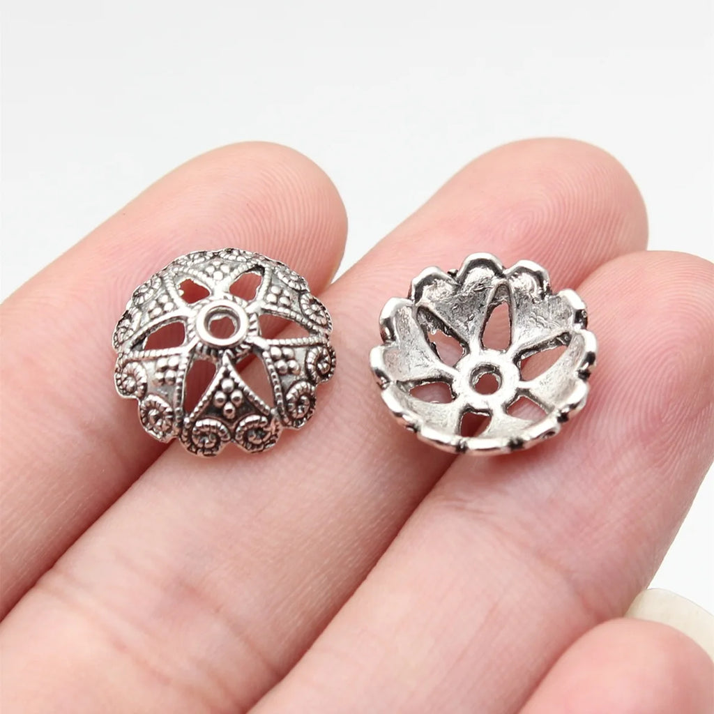 14.8x14.8x5.2mm 0.86g Antique Silver Zinc Alloy Flower Bead Cap Jewelry Findings for Necklace Earring DIY
