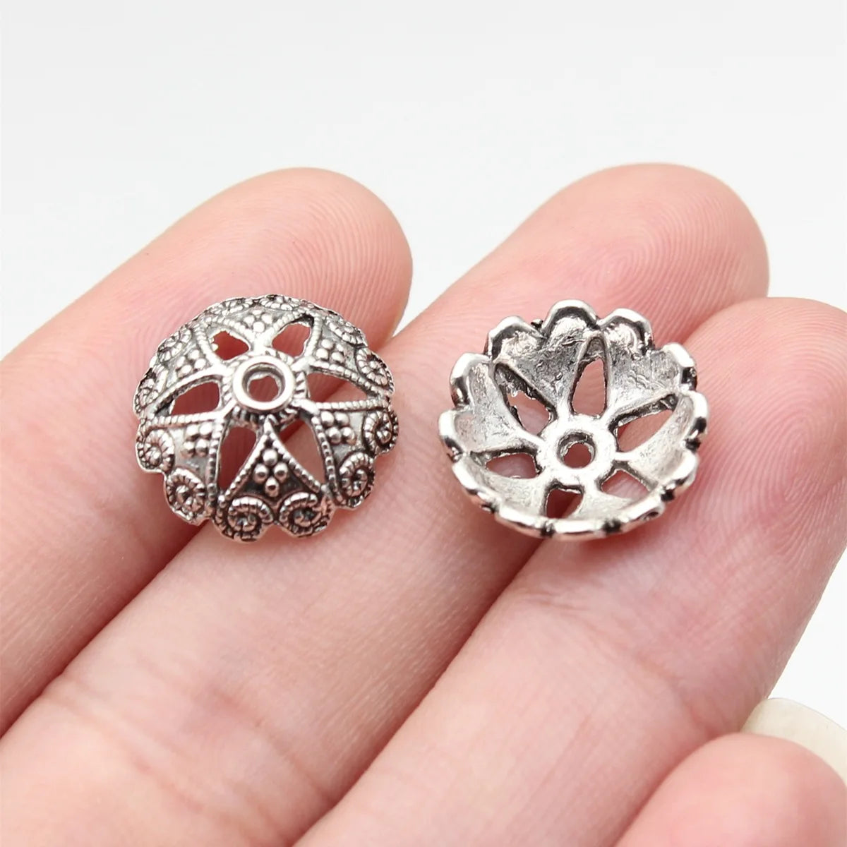 14.8x14.8x5.2mm 0.86g Antique Silver Zinc Alloy Flower Bead Cap Jewelry Findings for Necklace Earring DIY