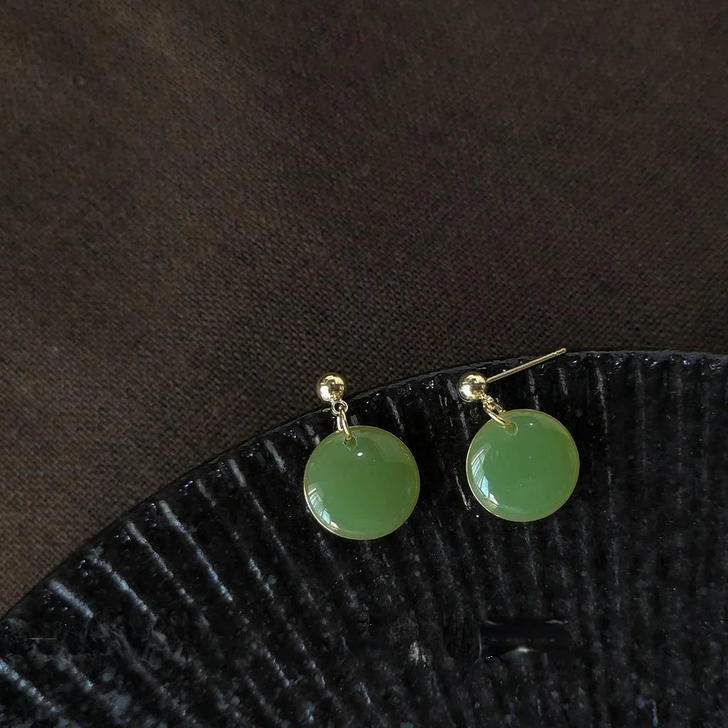 Mint Green Round Geometric Copper Stud Earrings Korean French Niche Style Jewelry