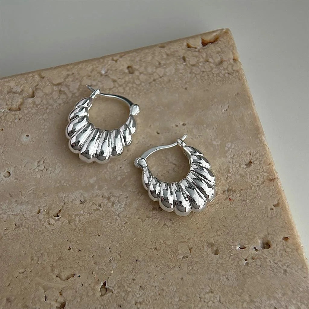 Minimalist Copper Geometric Round Oval Line Texture Drop Earrings For Office Fashion