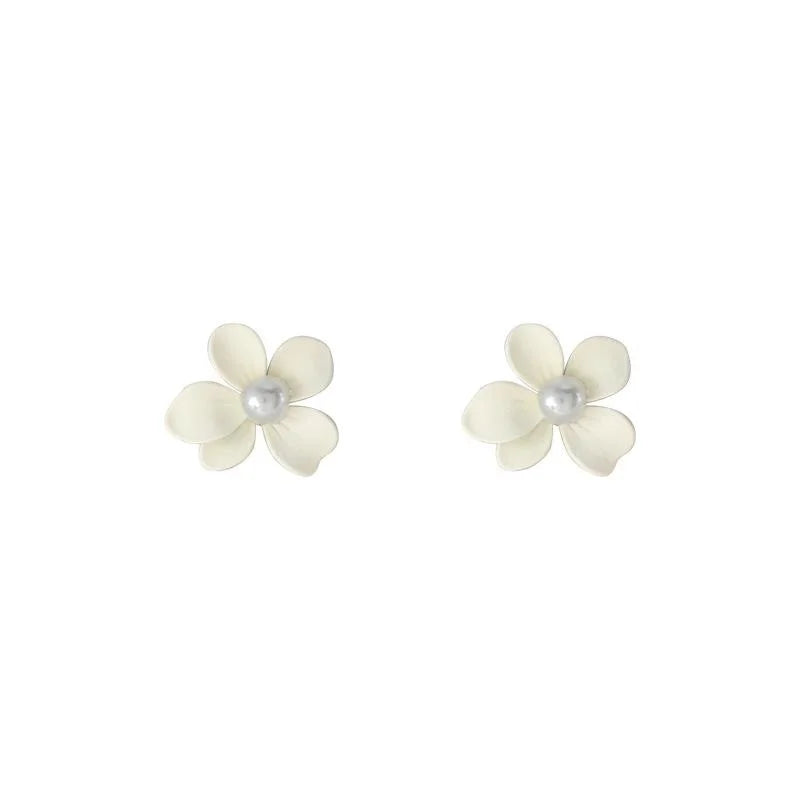 Matte Enamel Floral Alloy Stud Earrings With Silver Plated Pins, Fresh Lily Flower Style