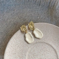 French Milky White Enamel 14K Plated Metal Irregular Geometric Minimalist Drop Earrings