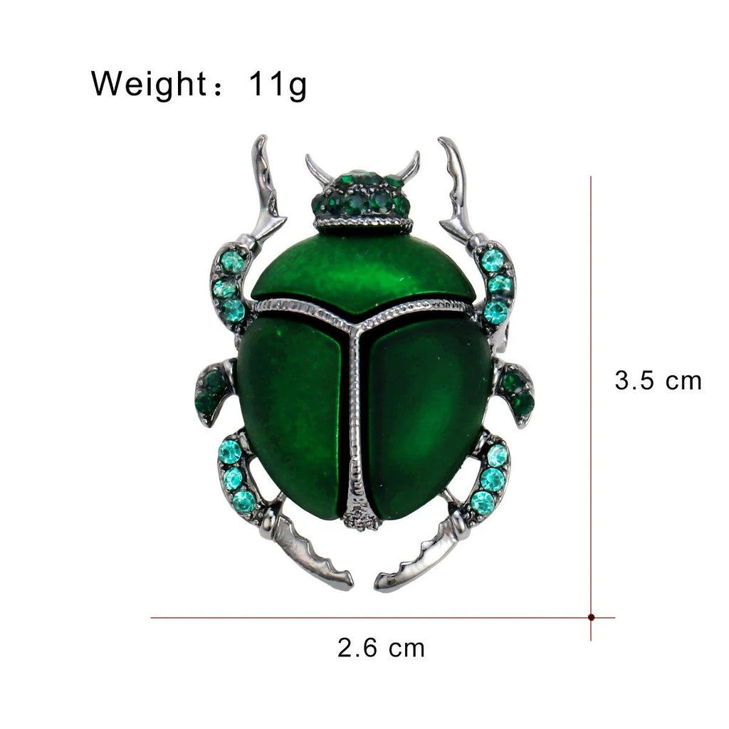 Vintage Green Enamel Beetle Brooch With Rhinestone Alloy Insect Lapel Pin For Suit Accessory Gift