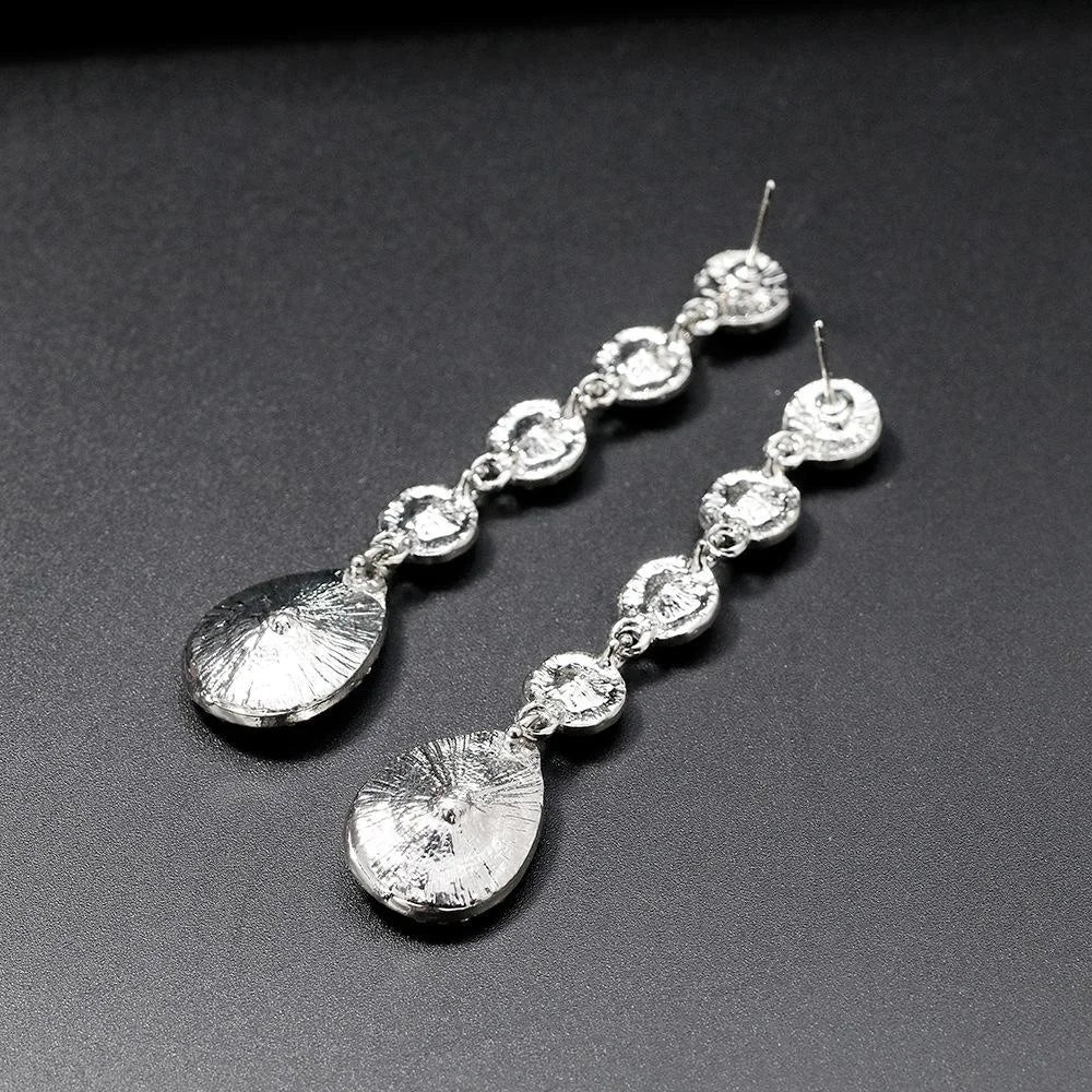 Elegant Rhinestone Crystal Teardrop Long Dangle Earrings For Bridal Wedding Party Banquet Jewelry Gift