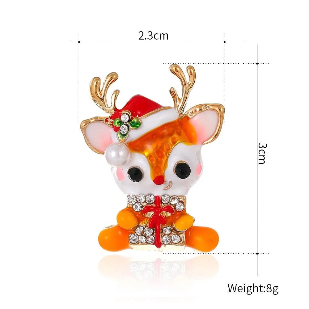 Cute Christmas Reindeer Enamel Brooch With Rhinestone Gift Box, Festive Deer Lapel Pin Corsage Gift