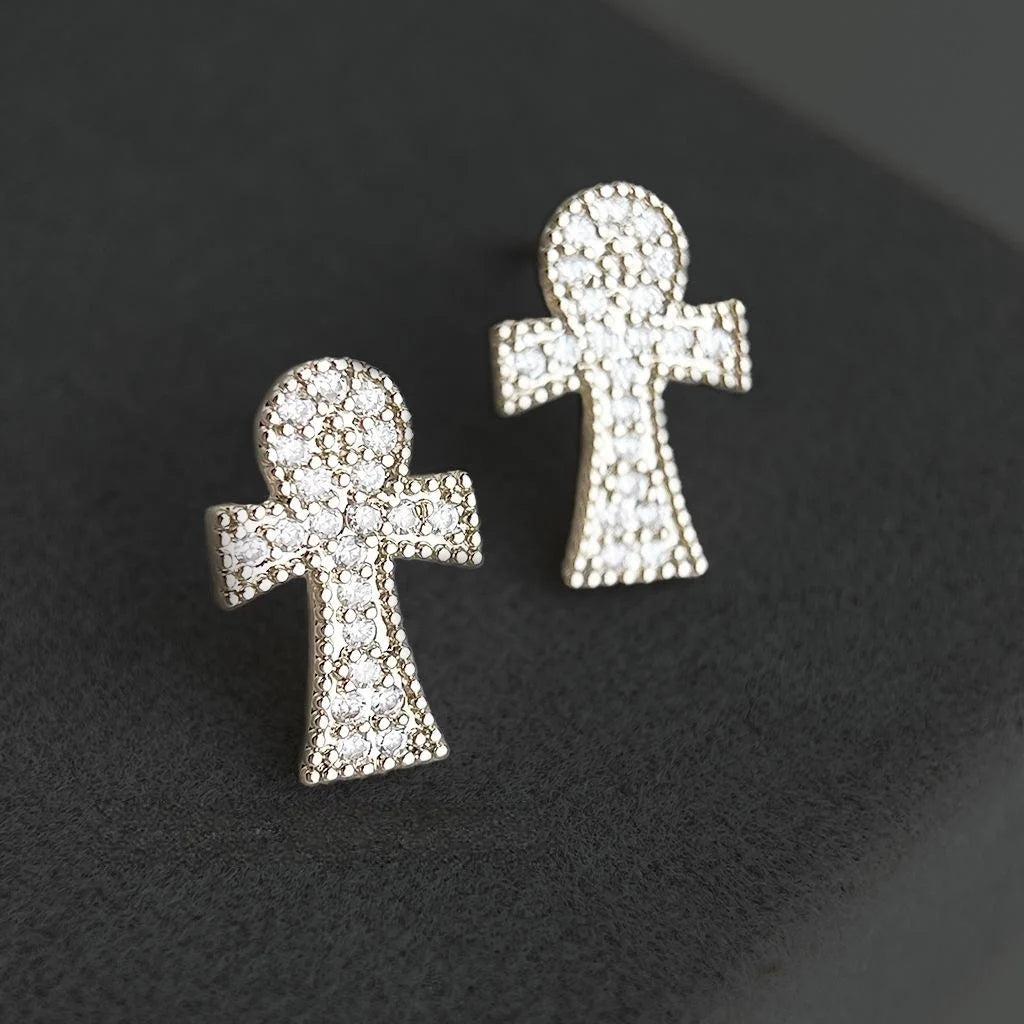 Micro Pave Zircon Cross Stud Earrings Copper Minimalist Niche Geometric Jewelry