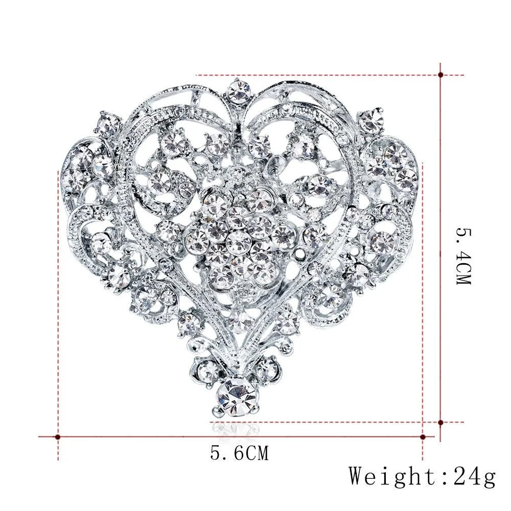 Luxury Large Heart Rhinestone Alloy Brooch For Women, Elegant Bridal Corsage Lapel Pin Suit Accessory