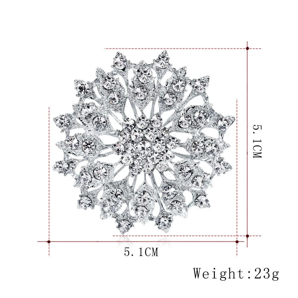 Luxury Silver-Plated Alloy Rhinestone Snowflake Flower Brooch, Elegant Lapel Pin Corsage Suit Accessory Gift