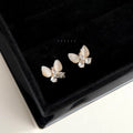 14K Plated Copper Butterfly Stud Earrings With Glass Cat Eye Stone And Micro Pave Zircon Minimalist Sweet