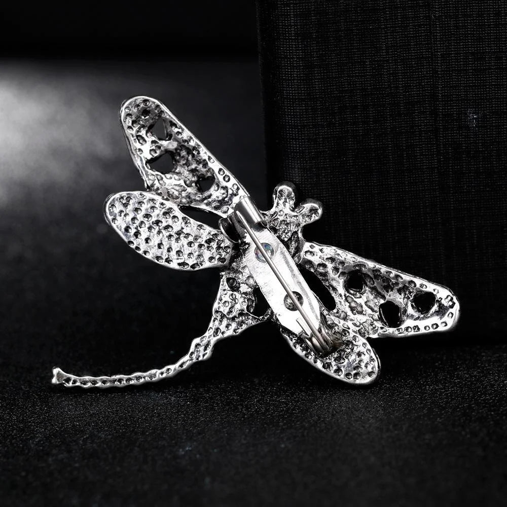 Vintage Dragonfly Mother Of Pearl Rhinestone Alloy Brooch Elegant Lapel Pin Scarf Buckle Suit Accessory Gift