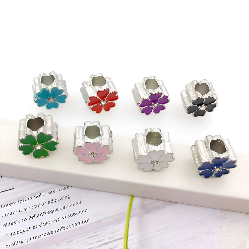 Enamel Zinc Alloy Sakura Flower Large Hole Beads for DIY Bracelet Beading Jewelry Making