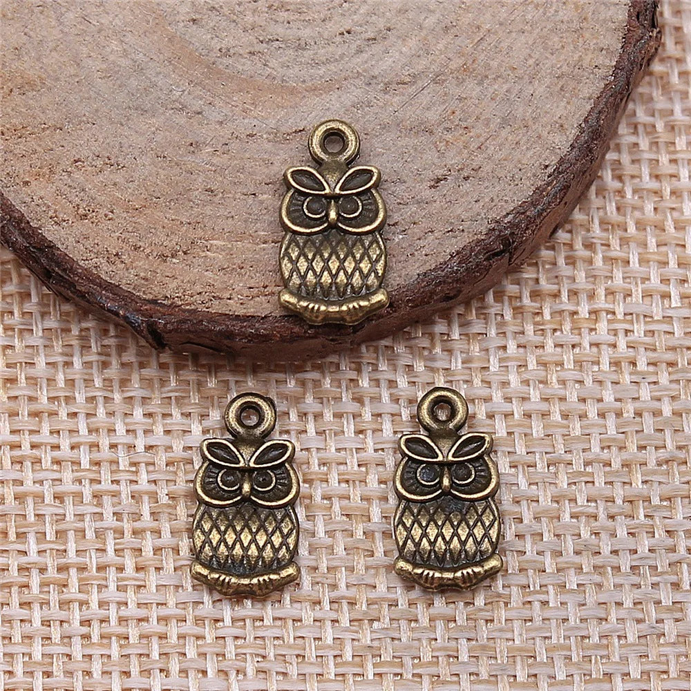 15x7mm 0.8g Multicolor Zinc Alloy Small Double Sided Owl Cat Charm Pendant for DIY Jewelry Making