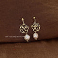 French Vintage Baroque Freshwater Pearl Hollow Rose Flower Stud Earrings Elegant Palace Style