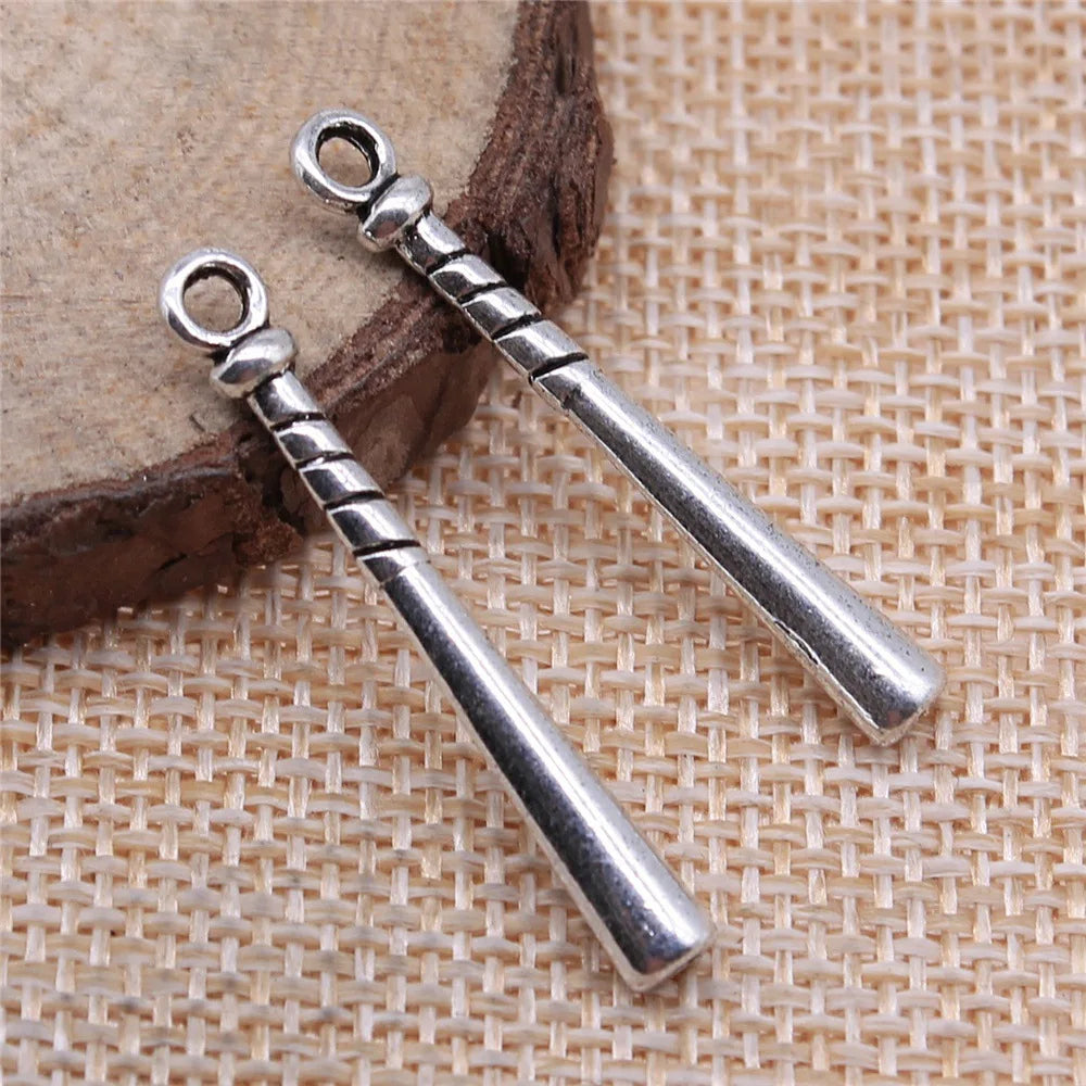 35x5mm 1.6g Antique Silver Zinc Alloy Baseball Bat Charm Pendant for DIY Sports Jewelry Making