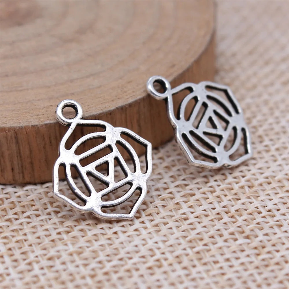 15x18mm 0.65g Antique Silver Zinc Alloy Seven Chakra Charm Pendant for DIY Spiritual Jewelry Making