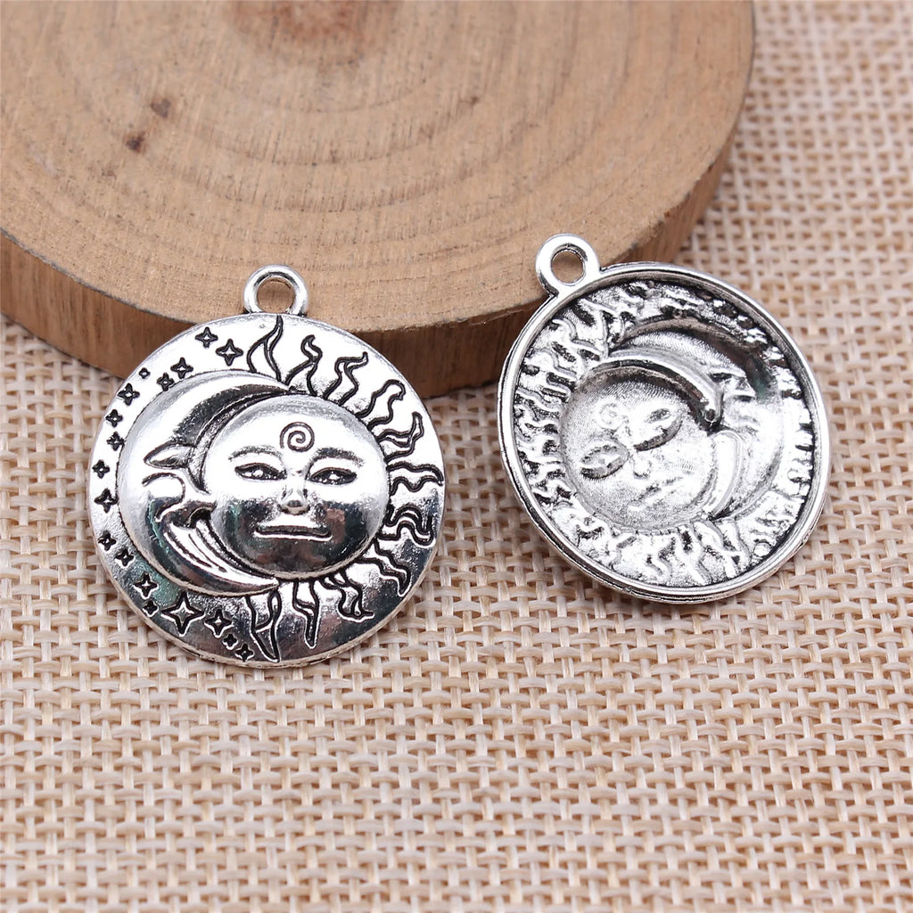 29x25mm 2.6g Zinc Alloy Human Face Sun Moon Charm Pendant for Necklace Bracelet Earring DIY Jewelry