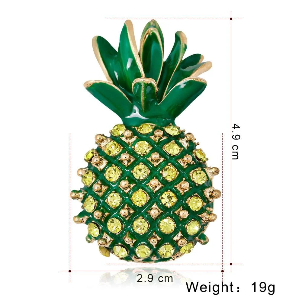 Luxury Green Enamel Pineapple Brooch With Rhinestone Alloy Lapel Pin Corsage For Women Suit Accessory Gift