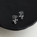 Black Rose Hand Painted Copper Zircon Micro Pave Mini Flower Stud Earrings Luxury Style