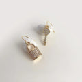 18K Gold Plated Copper Micro Pave Zircon Asymmetric Key Lock Drop Earrings
