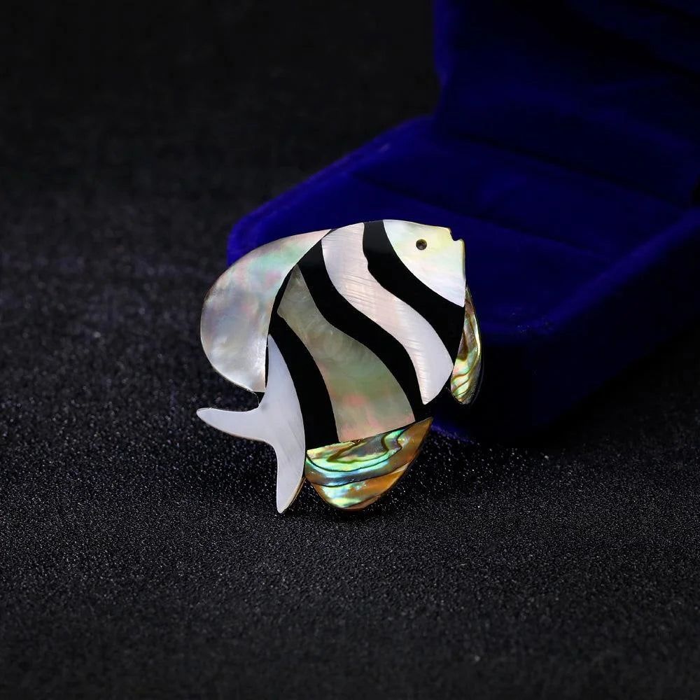 Elegant Tropical Fish Mother Of Pearl Abalone Shell Brooch Lapel Pin Corsage For Women Suit Accessory Gift