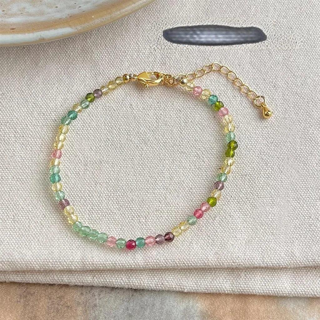 Glass Crystal Bead Necklace Colorful Handmade Forest Style Geometric Round Collarbone Jewelry