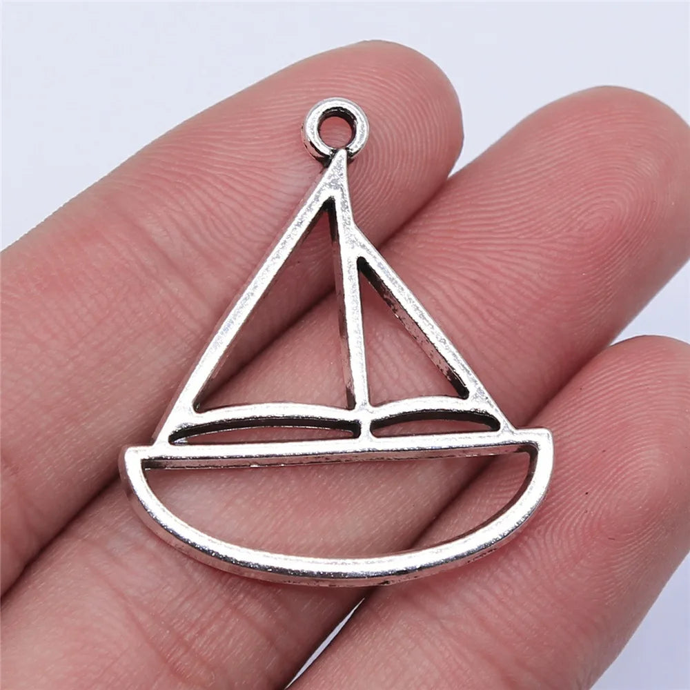 34x30mm 2.8g Antique Silver Tone Zinc Alloy Boat Frame Charm Pendant for Nautical DIY Jewelry Making