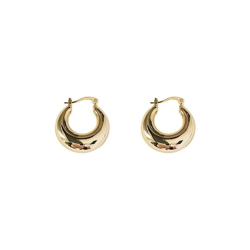 Vintage Luxury Geometric Oval Copper Hoop Earrings Smooth Hollow Statement Earrings For Women