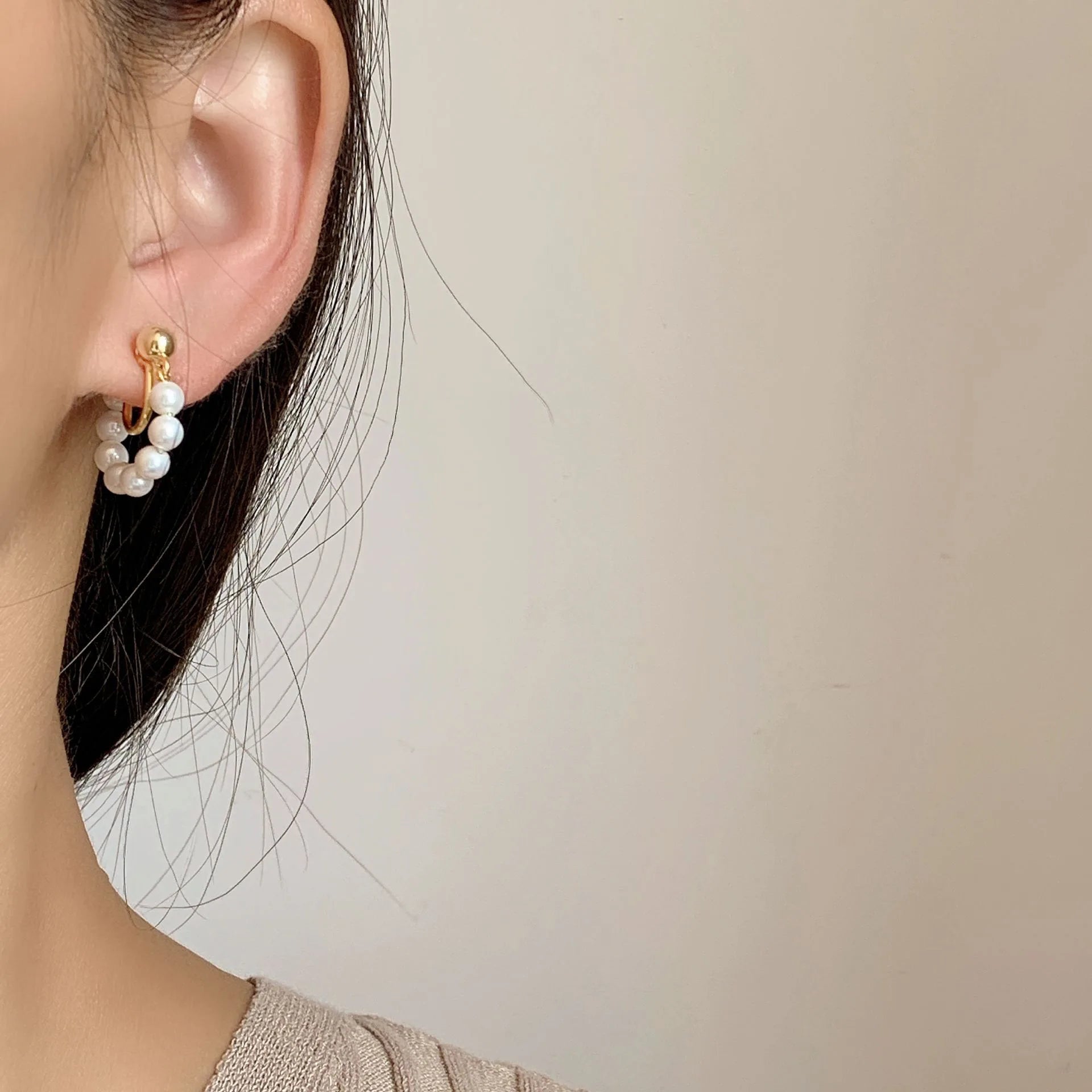 Elegant Shell Pearl Hoop Drop Stud & Clip On No Piercing Gold Alloy French Luxury Earrings