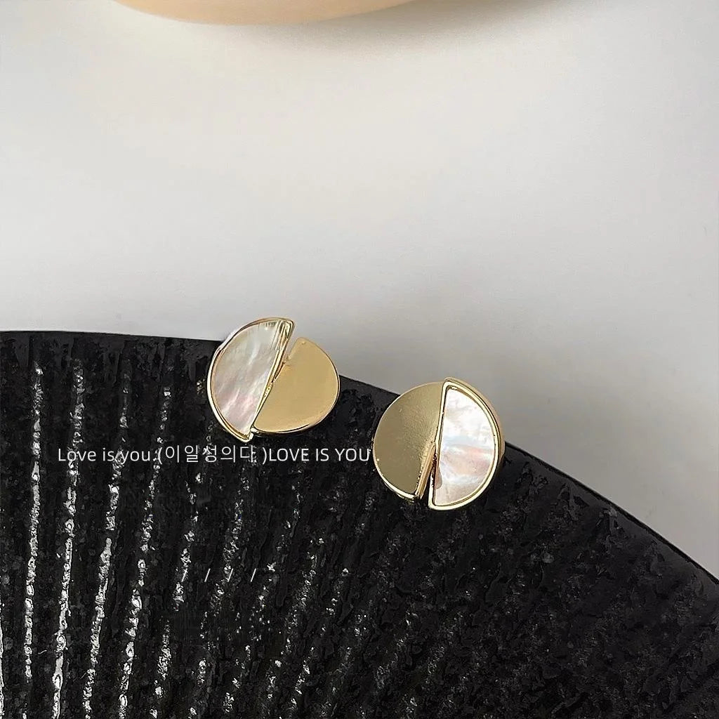 14K Plated Shell Round Stud Earrings Irregular Geometric Copper Jewelry