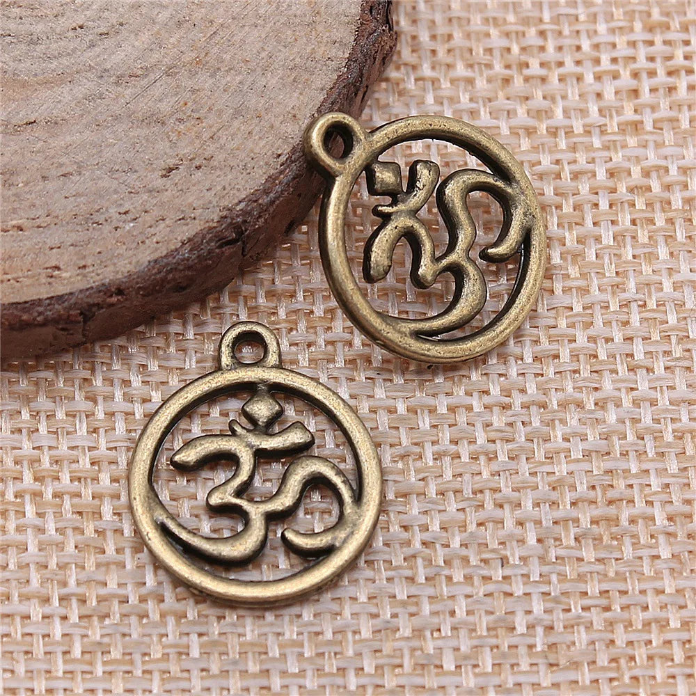 21x17mm 1.9g Multicolor Zinc Alloy OM Charm Pendant for DIY Yoga Meditation Jewelry Making