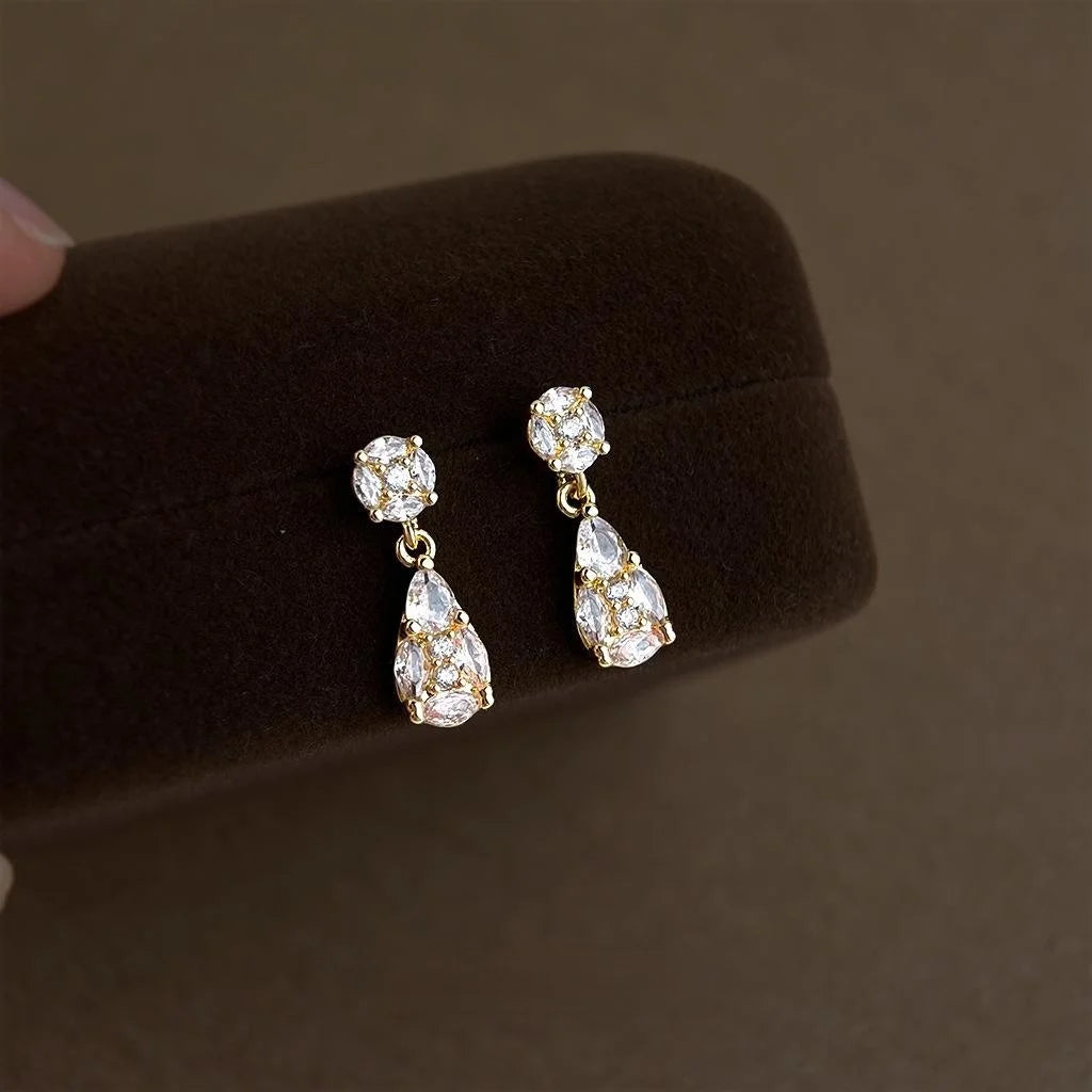 Eco Friendly Copper Zircon Inlaid Geometric Stud Earrings Light Luxury Minimalist Fashion Jewelry
