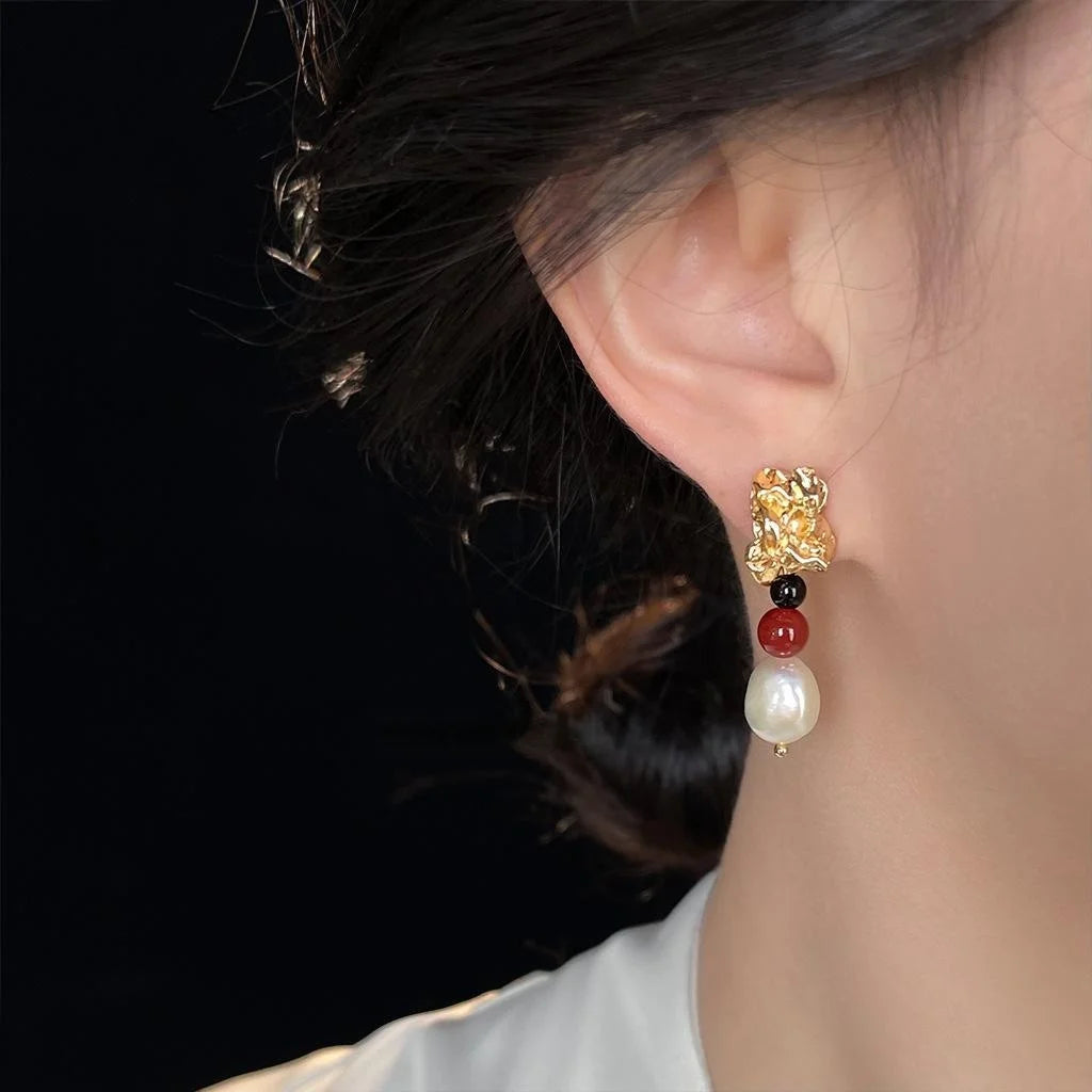 Handmade Baroque Freshwater Pearl Geometric Irregular Vintage Drop Earrings