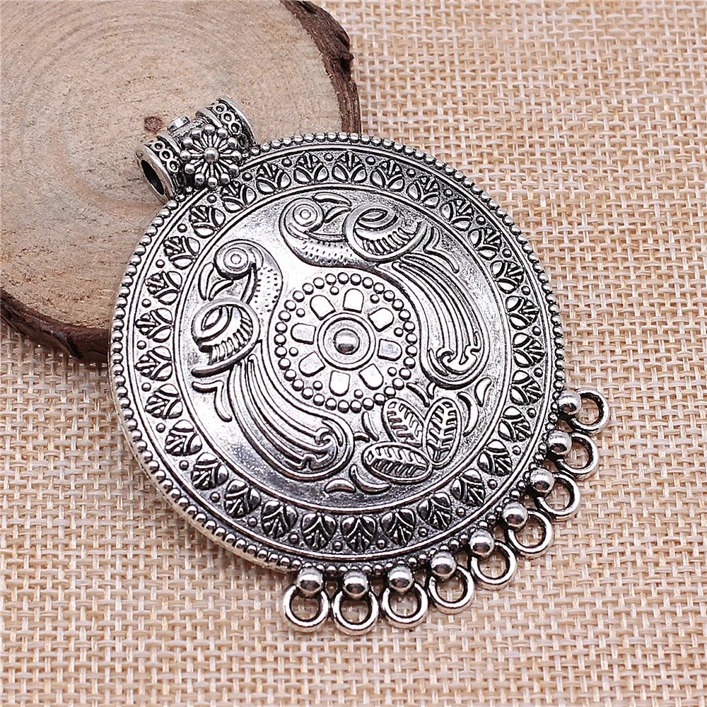 55x69mm 18g Multi Color Zinc Alloy Phoenix Bird Round Disc Charm Pendant for DIY Necklace Making