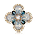 Vintage Four Leaf Clover Flower Brooch With Opal Rhinestones And Faux Pearl Elegant Lapel Pin Gift