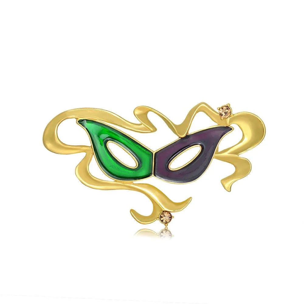 Elegant Carnival Mask Enamel Alloy Brooch With Rhinestone Accents, Creative Lapel Pin Suit Accessory Gift
