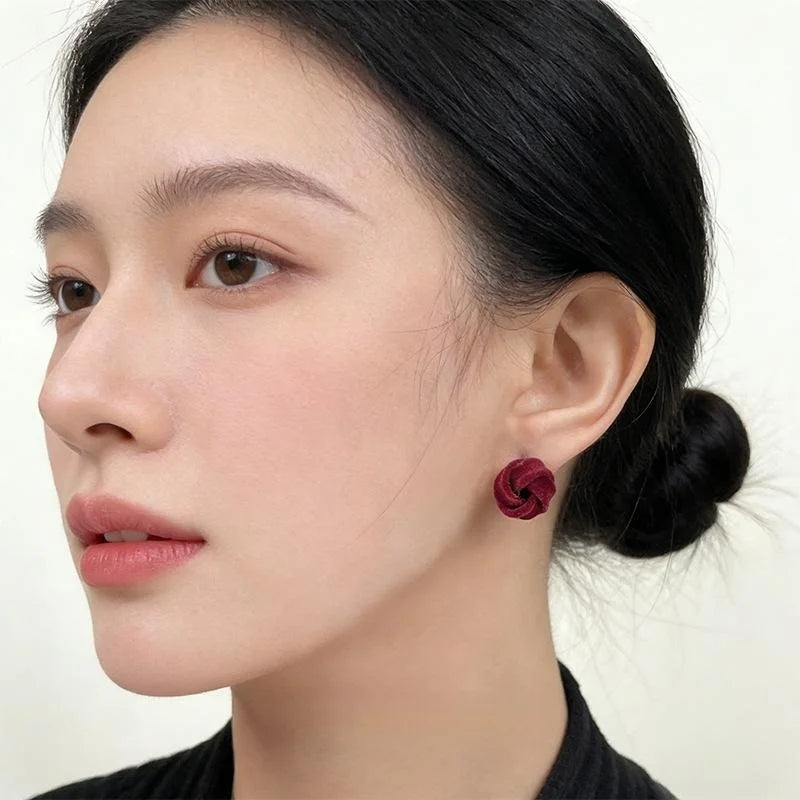 Vintage Burgundy Flocked Copper Geometric Hollow Stud Earrings For Women