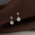 French Vintage Baroque Freshwater Pearl Teardrop Stud Earrings With Zircon 14K Gold Plated