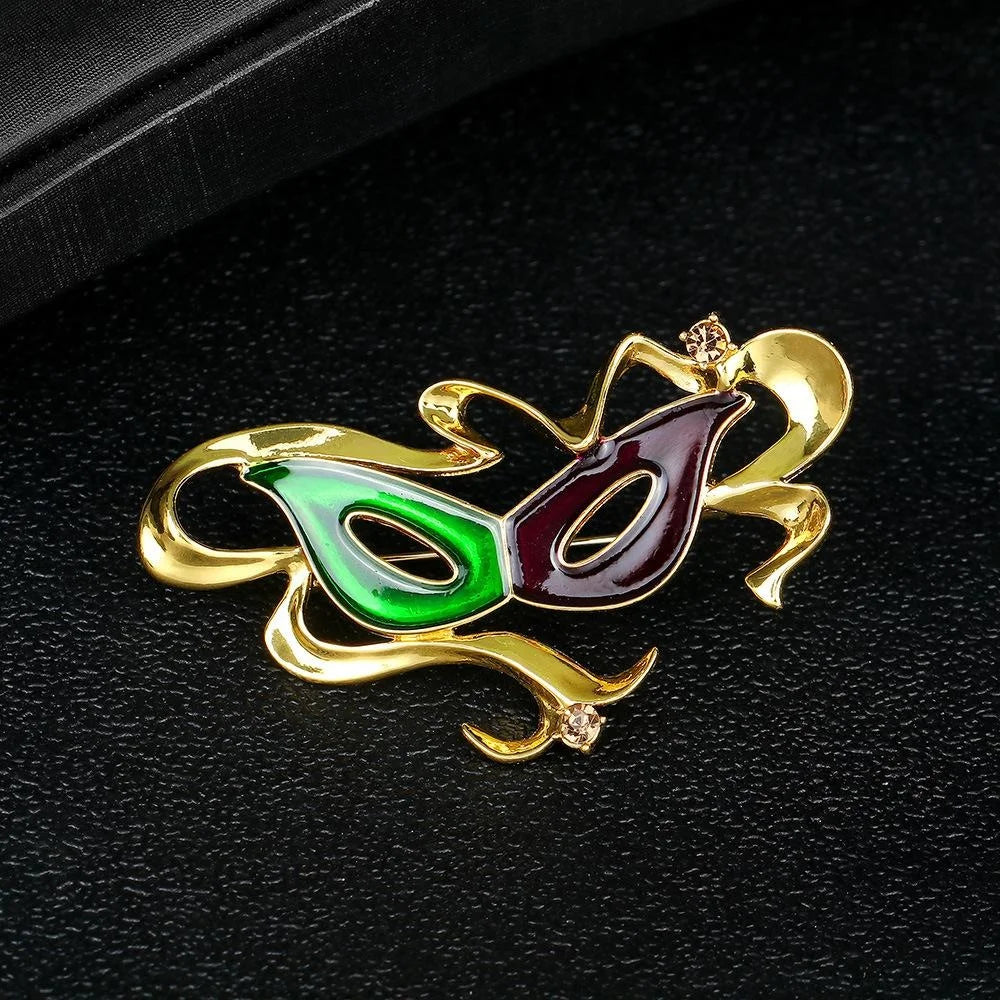 Elegant Carnival Mask Enamel Alloy Brooch With Rhinestone Accents, Creative Lapel Pin Suit Accessory Gift