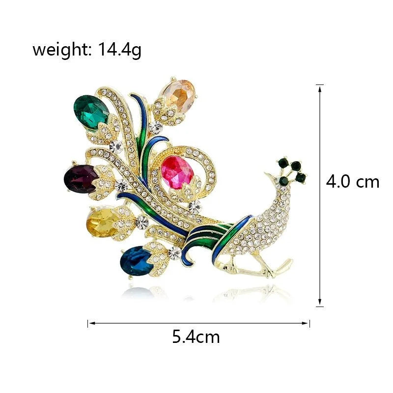 Luxury Peacock Brooch With Colorful Rhinestones And Enamel, Elegant Animal Lapel Pin Corsage Gift