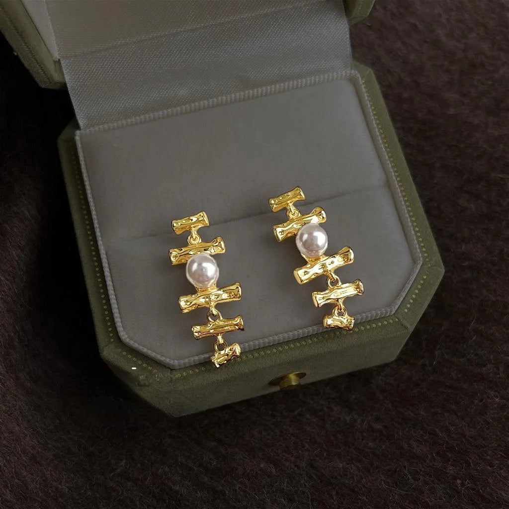 14K Gold Plated Copper Olive Branch Drop Earrings For Women New Chinese Designer Long Jewelry