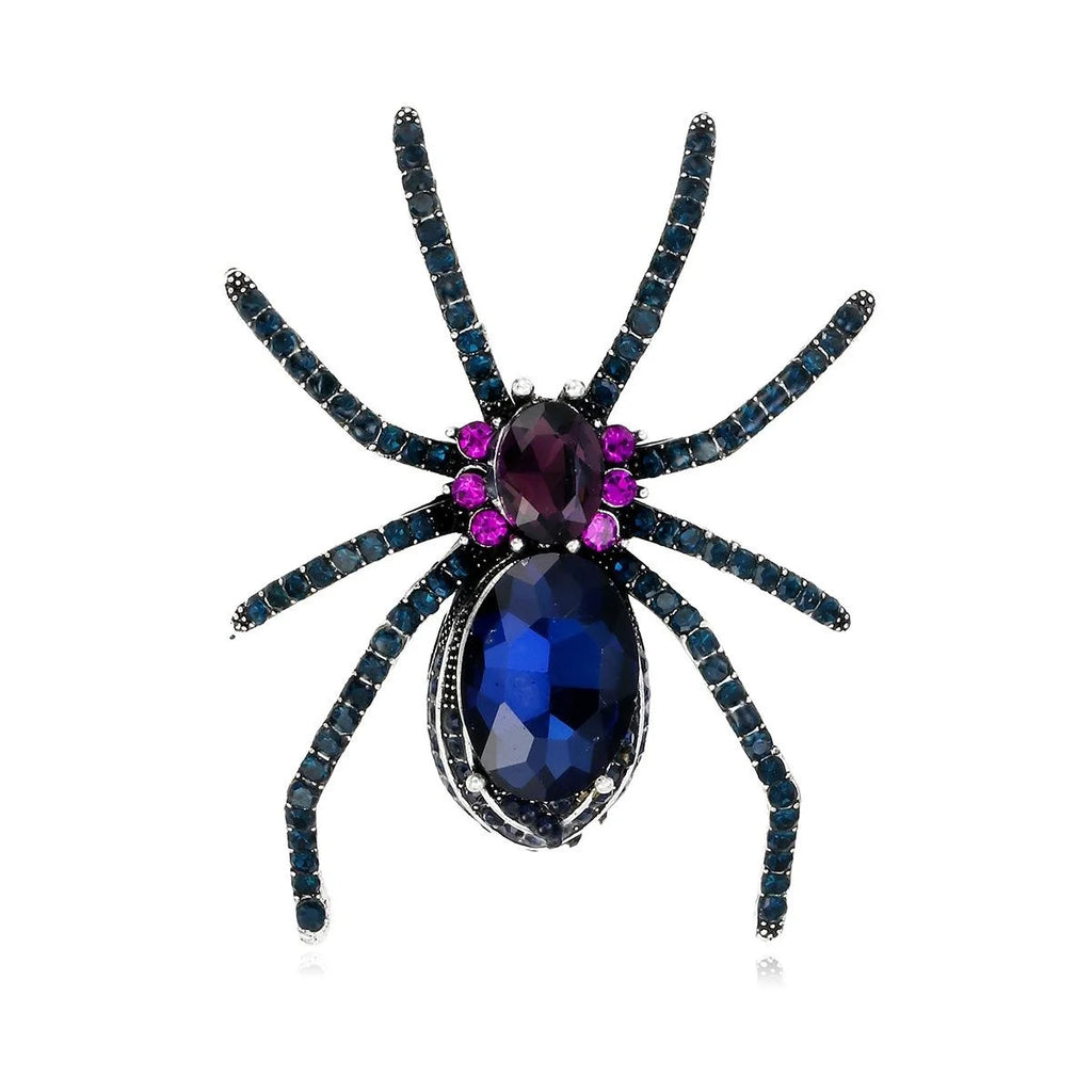 Luxury Blue Rhinestone Spider Brooch In Alloy, Halloween Animal Lapel Pin Corsage Suit Accessory Gift